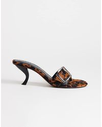 TOPSHOP - Nadine Real Hair On Leather Mid Heeled Mules With Buckle - Lyst