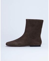 TOPSHOP - Peri Real Suede Flat Square Toe Boot - Lyst