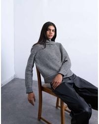 TOPSHOP - Knitted Stripe Cardigan And Scarf - Lyst