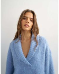 TOPSHOP - Knitted Shawl Collar Jumper With Wool - Lyst