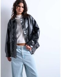 TOPSHOP - Faux Leather Shiny Mottled Patch Pocket Shacket - Lyst