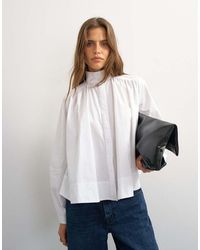 TOPSHOP - High Neck Balloon Sleeve Shirt - Lyst