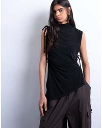 TOPSHOP - High Neck Ruched Channel Tunic Top - Lyst