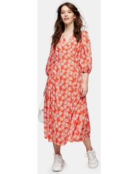 red kimono wrap dress