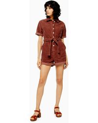 TOPSHOP Seattle Button Down Corduroy Playsuit - Red