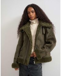 TOPSHOP - Oversized Shearling Collar Detail Jacket - Lyst