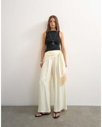 TOPSHOP - Satin Feel Wrap Co-Ord Trouser With Fringe Detail - Lyst