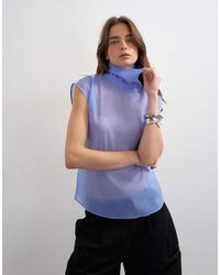 TOPSHOP - High Neck Grown On Shoulder Sheer Organza Top - Lyst