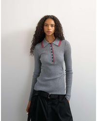 TOPSHOP - Knitted Side Twist Polo Top With Wool - Lyst