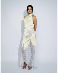 TOPSHOP - Satin Halter Neck Lace Hem Occasion Maxi Dress - Lyst