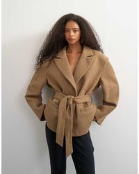 TOPSHOP - Oversized Tie Waist Chevron Blazer Coat - Lyst