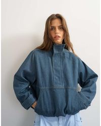 TOPSHOP - Denim Funnel Neck Bubble Hem Top - Lyst
