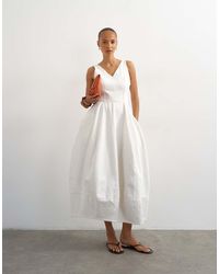 TOPSHOP - Denim V Neck Barrel Midi Dress - Lyst
