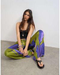 TOPSHOP - Satin Tie Waist Wide Leg Trouser - Lyst