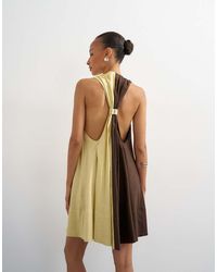 TOPSHOP - Linen Rich Halter Deep Hem Mini Trapeze Dress - Lyst