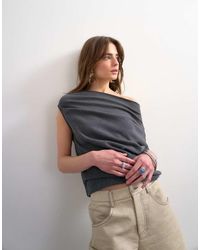 TOPSHOP - Soft Touch Fallen Shoulder Top - Lyst