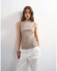 TOPSHOP - High Neck Sleeveless Plisse Top - Lyst