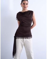 TOPSHOP - Cowl Neck Lace Trim Top - Lyst