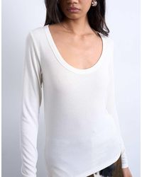 TOPSHOP - Premium Rib Long Sleeve Wide Scoop Neck Top - Lyst