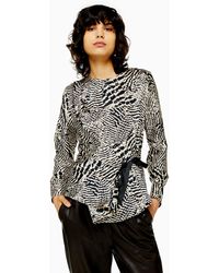 TOPSHOP Chemisier avec liens à nouer et imprimé animal - Noir
