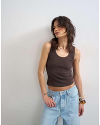 TOPSHOP - Washed Waffle Vest With Woven Trim - Lyst