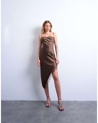 TOPSHOP - Satin Asymmetric Lace Trim Midi Slip Dress - Lyst