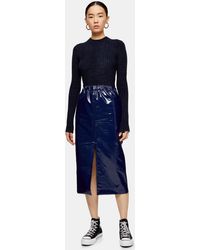 TOPSHOP Jupe crayon en vinyle, Boutique - Bleu