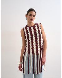 TOPSHOP - Knitted Sleeveless Longline Knit Top With Tassel Fringe Hem - Lyst