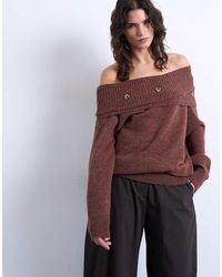 TOPSHOP - Knitted Off Shoulder Button Detail Top - Lyst