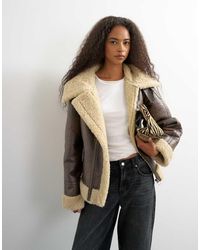 TOPSHOP - Oversized Faux Shearling Aviator - Lyst
