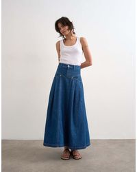 TOPSHOP - Denim Yoke Pleated Maxi Skirt - Lyst
