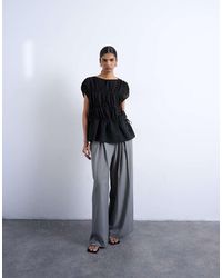 TOPSHOP - Short Sleeve Channelled Tie Side Top - Lyst
