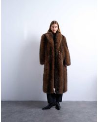 TOPSHOP - Faux Fur Longline Stripe Coat - Lyst