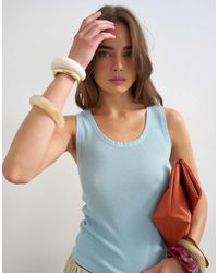 TOPSHOP - Washed Waffle Vest With Woven Trim - Lyst