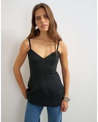 TOPSHOP - Premium Faux Brushed Pony Structured Peplum Cami - Lyst