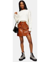 TOPSHOP Mini jupe zippée en simili cuir fauve - Marron