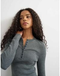 TOPSHOP - Knit Wool Blend Henley Neck Long Sleeve Top - Lyst