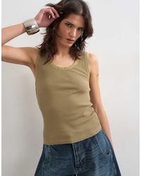 TOPSHOP - Washed Waffle Vest With Woven Trim - Lyst