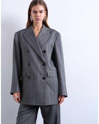 TOPSHOP - Button Herringbone Stripe Double Breasted Tuxedo Blazer - Lyst