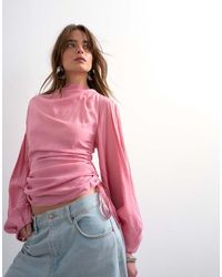 TOPSHOP - Long Sleeve Ruched Tie Side Top - Lyst