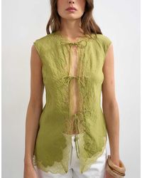 TOPSHOP - Cap Sleeve Asymmetric Tie Front Lace Detail Top - Lyst