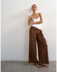 TOPSHOP - Plisse Wrap Scarf Detail Trousers - Lyst