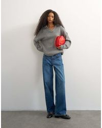 TOPSHOP - Knitted Curved Hem Collared Polo Jumper With Wool - Lyst