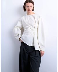 TOPSHOP - Long Sleeve Pleat Front Top - Lyst