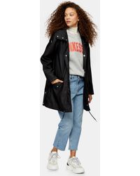 TOPSHOP Petite Black Longline Rain Mac
