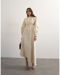TOPSHOP - Knot Detail Midi Dress With Asymmetric Hem - Lyst