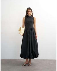 TOPSHOP - High Neck Asymmetric Waist Bubble Hem Maxi Dress - Lyst