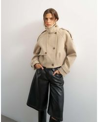 TOPSHOP - Cropped Wool Blend Trenchâ - Lyst