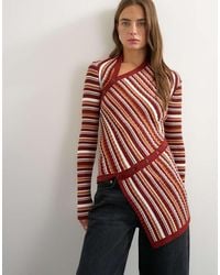 TOPSHOP - Knitted Asymmetric Longline Ribbed Stripe Top - Lyst