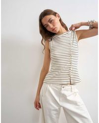 TOPSHOP - Striped Button Up Tank Top - Lyst